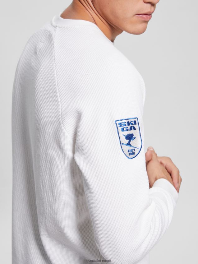 Guess salthvit multi myles langermet t-skjorte med patch salt hvit multi menn F0LJ8010381