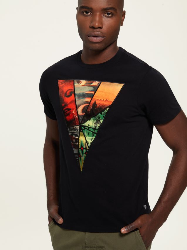 Guess skjøtet trekant t-skjorte kulsort kulsvart menn F0LJ8010845