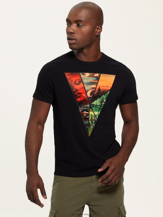 Guess skjøtet trekant t-skjorte kulsort kulsvart menn F0LJ8010845