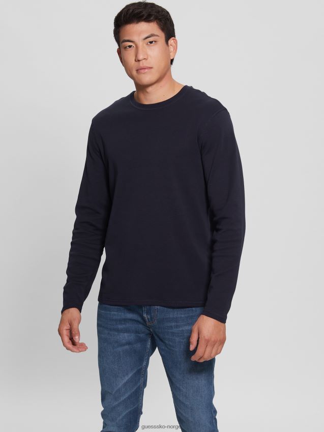 Guess skyler langermet t-skjorte bleu lgant bleu lgant menn F0LJ8010458