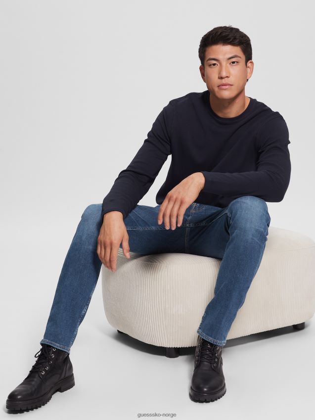 Guess skyler langermet t-skjorte bleu lgant bleu lgant menn F0LJ8010458