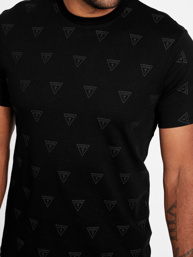 Guess svart rustet logo-t-skjorte med rund hals svart menn F0LJ808422