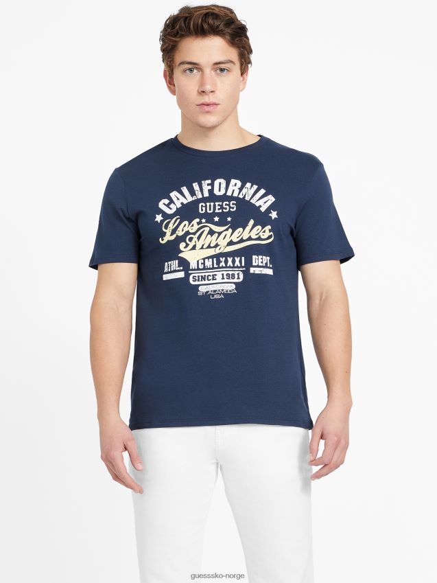 Guess svertet blå eco varto t-skjorte med rund hals svertet blå menn F0LJ808554