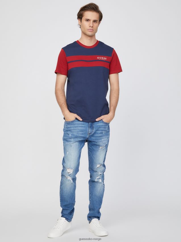 Guess svertet blå thom fargeblokk-logo-t-skjorte svertet blå menn F0LJ808464
