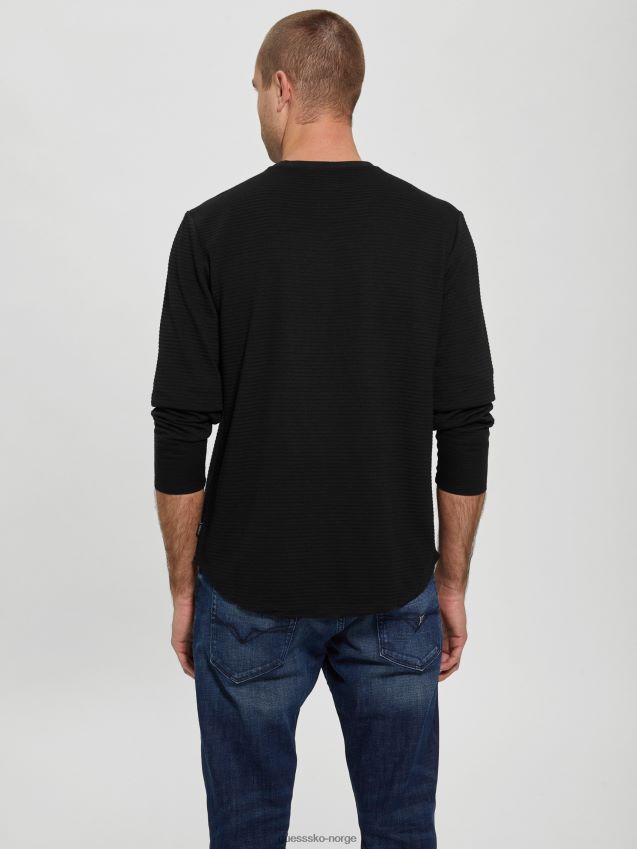Guess teksturert jersey langermet t-skjorte kulsort kulsvart menn F0LJ8010338