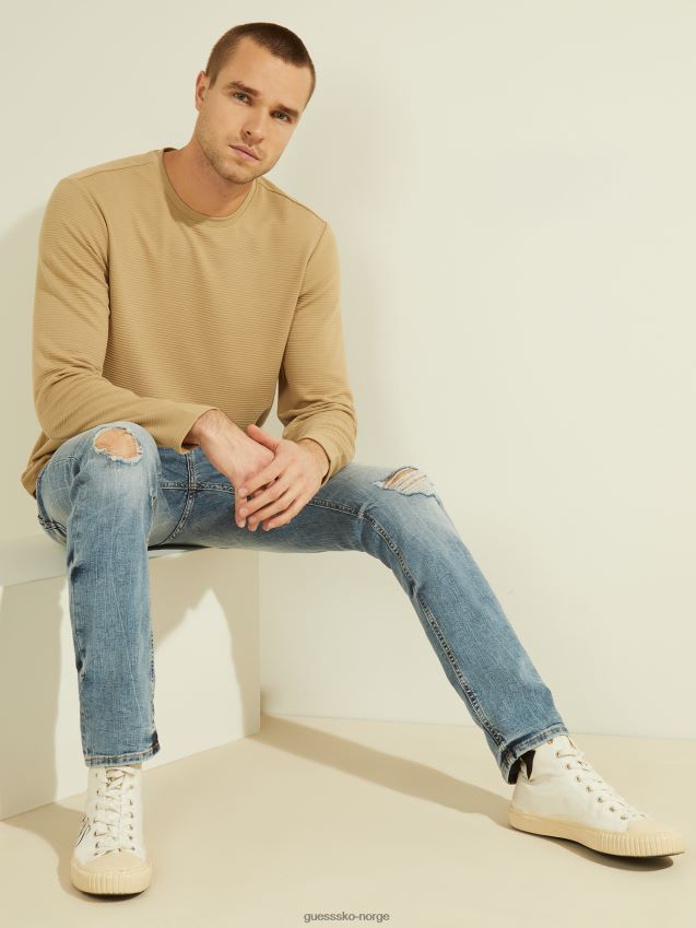 Guess teksturert jersey langermet tee uniform brunfarge ensartet brunfarge menn F0LJ8010425