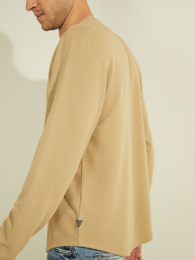 Guess teksturert jersey langermet tee uniform brunfarge ensartet brunfarge menn F0LJ8010425