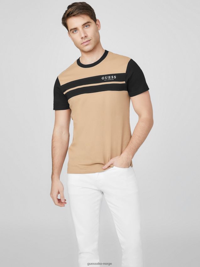 Guess thom fargeblokk logo-t-skjorte ristet taupe ristet taupe menn F0LJ808415