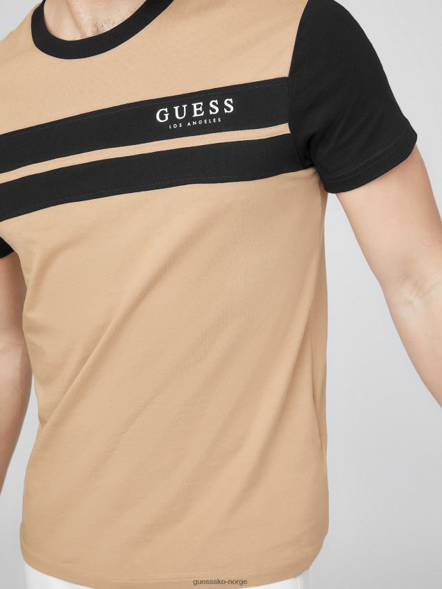Guess thom fargeblokk logo-t-skjorte ristet taupe ristet taupe menn F0LJ808415