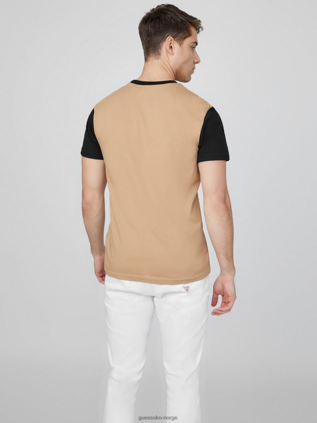 Guess thom fargeblokk logo-t-skjorte ristet taupe ristet taupe menn F0LJ808415