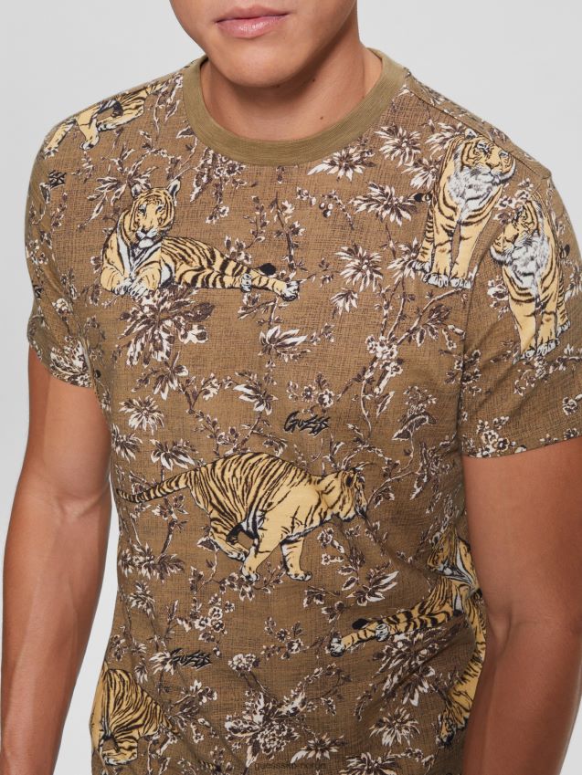 Guess tiger crewneck t-skjorte tiger jungel print tigerjungeltrykk menn F0LJ8010384