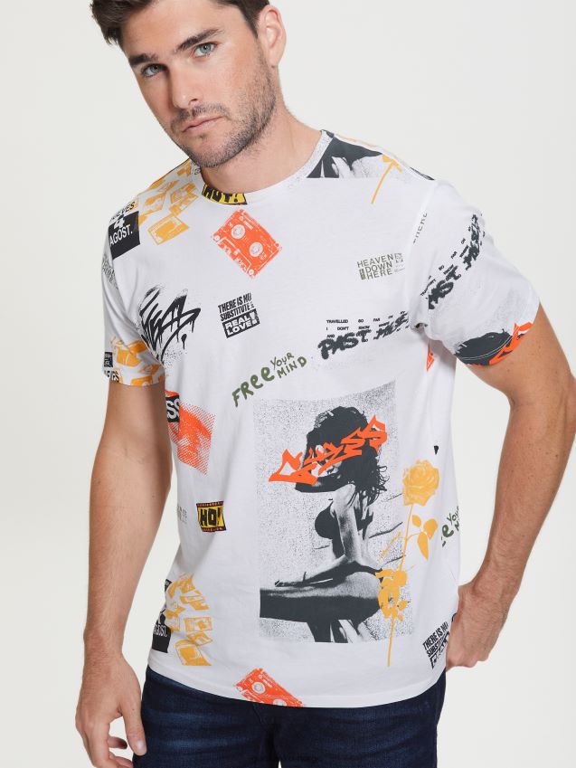Guess urban city collage t-skjorte ren hvit multi ren hvit multi menn F0LJ8010844