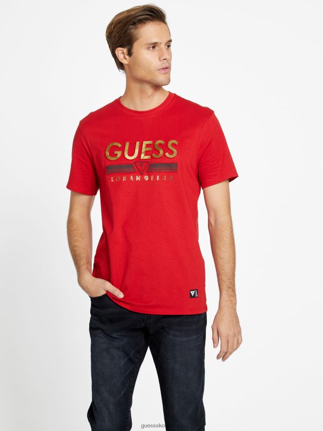 Guess varsity rød eco koda t-skjorte med rund hals varsity rød menn F0LJ808249