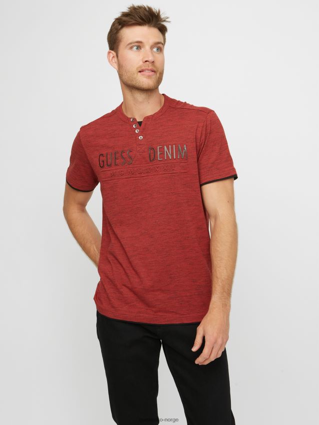 Guess varsity rød multi edgar marled henley tee varsity rød multi menn F0LJ808308
