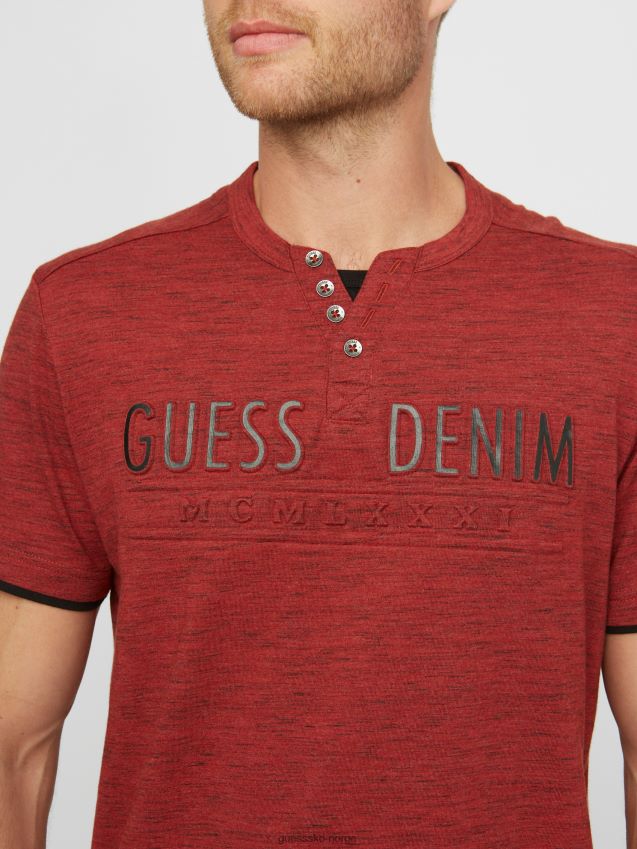 Guess varsity rød multi edgar marled henley tee varsity rød multi menn F0LJ808308