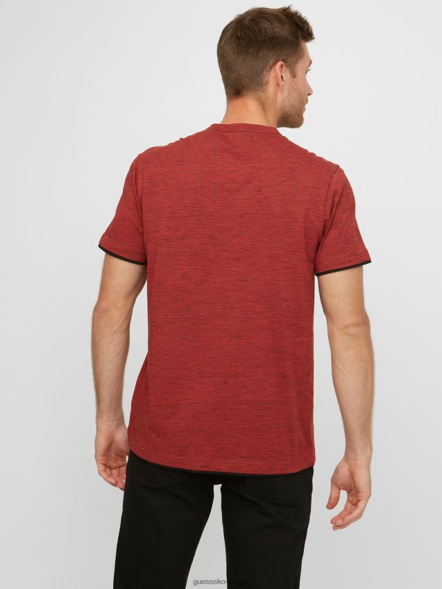 Guess varsity rød multi edgar marled henley tee varsity rød multi menn F0LJ808308