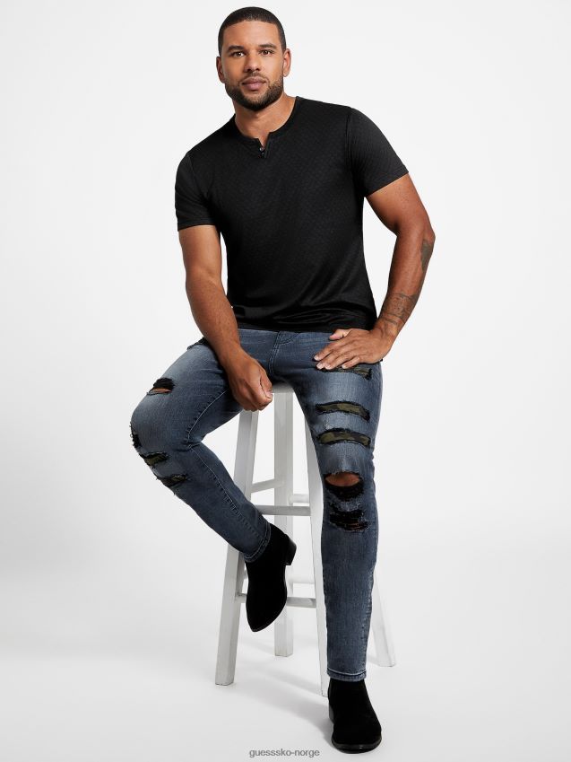 Guess waken jacquard t-skjorte kulsort kulsvart menn F0LJ808316