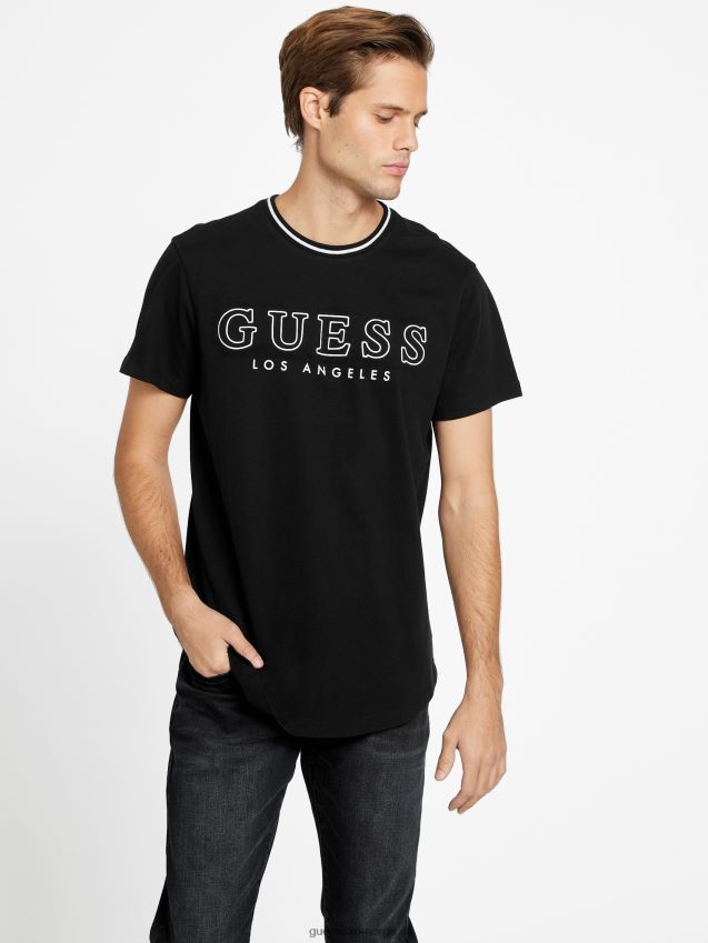 Guess zade longline crewneck t-skjorte jet black kulsvart menn F0LJ808247