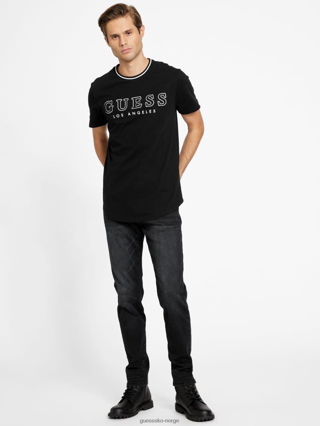 Guess zade longline crewneck t-skjorte jet black kulsvart menn F0LJ808247