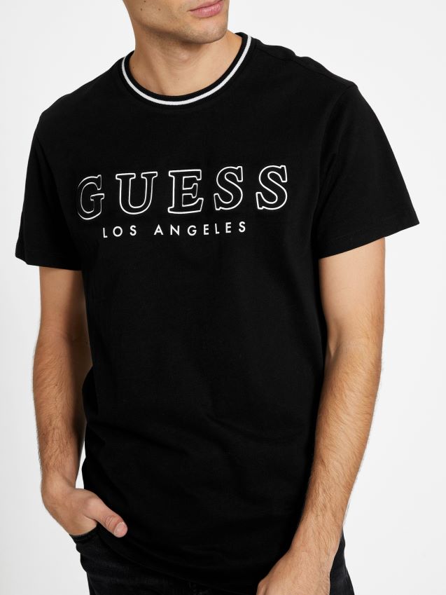 Guess zade longline crewneck t-skjorte jet black kulsvart menn F0LJ808247