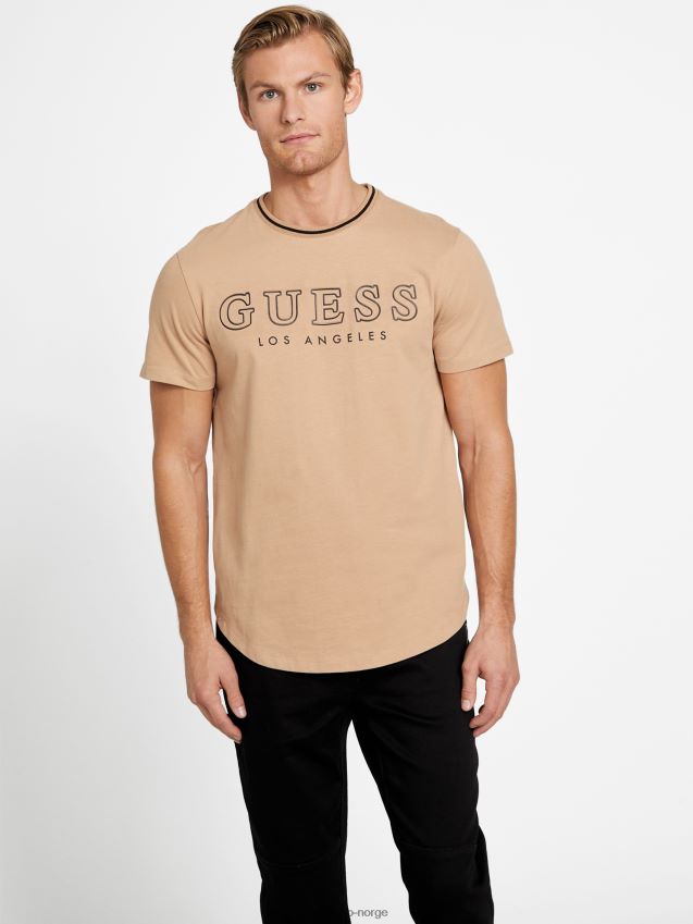 Guess zade longline crewneck t-skjorte ristet taupe ristet taupe menn F0LJ808445