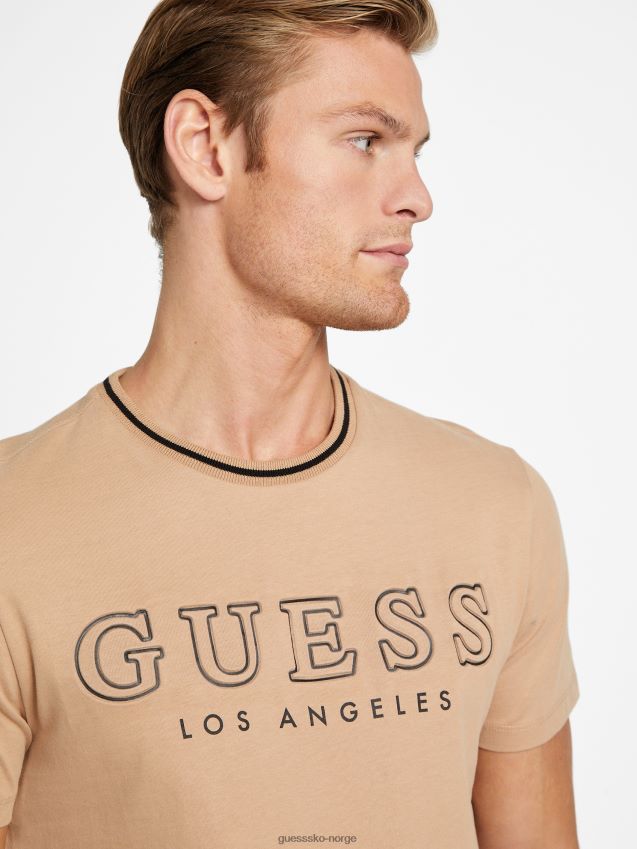 Guess zade longline crewneck t-skjorte ristet taupe ristet taupe menn F0LJ808445