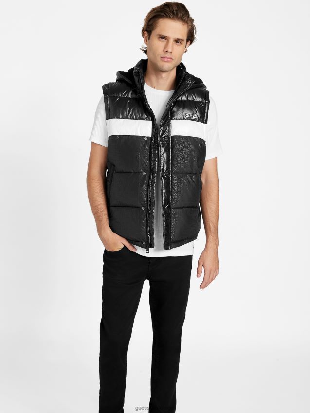 Guess eco yung color-block hette puffervest jet black multi jet black multi menn F0LJ808071