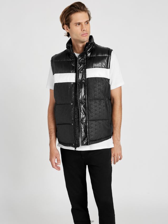 Guess eco yung color-block hette puffervest jet black multi jet black multi menn F0LJ808071