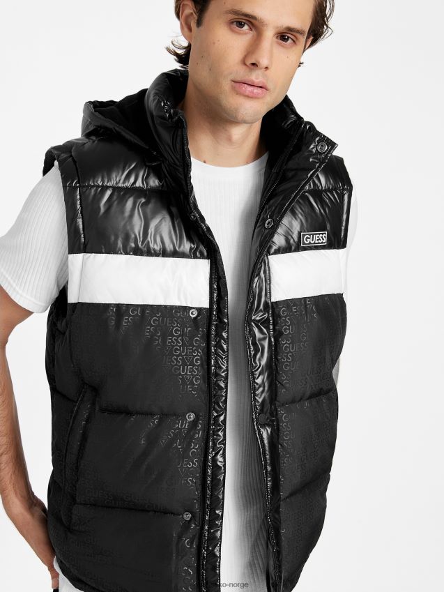 Guess eco yung color-block hette puffervest jet black multi jet black multi menn F0LJ808071