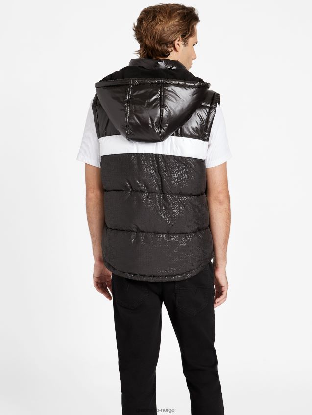 Guess eco yung color-block hette puffervest jet black multi jet black multi menn F0LJ808071
