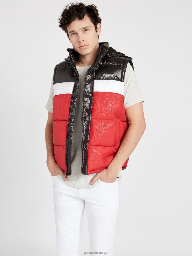 Guess varsity rød multi eco yung fargeblokk hette puffervest varsity rød multi menn F0LJ808057