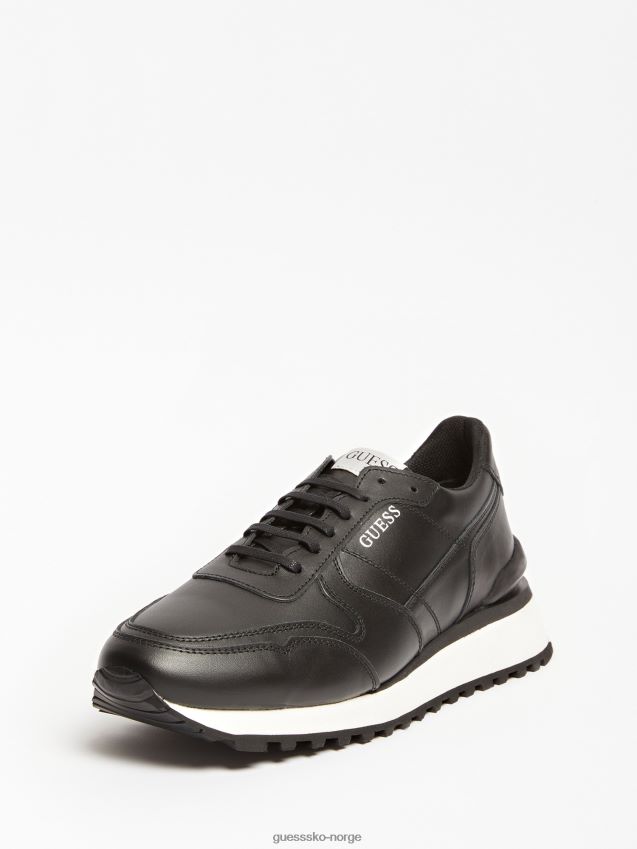 Guess sorte varese løpesko i ekte skinn svart menn F0LJ8011