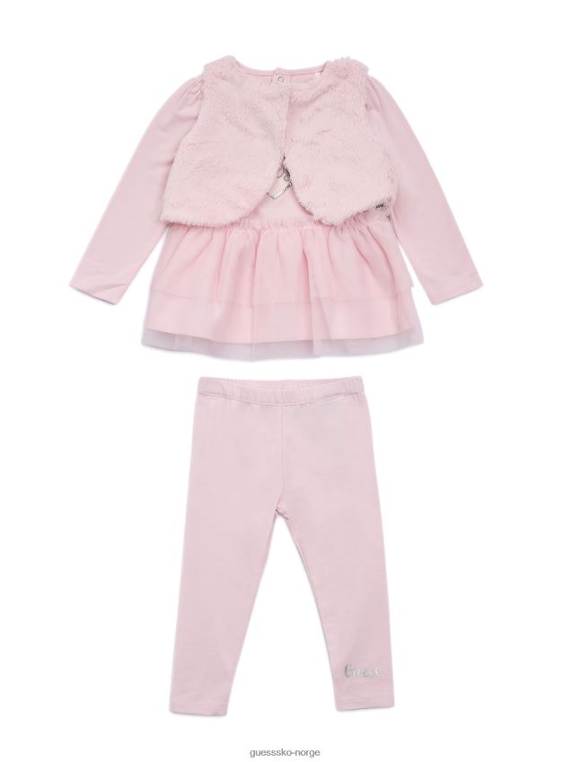 Guess ballettrosa imitert pelsvest i tyll t-skjorte og leggingssett (0-24m) ballett rosa pike F0LJ8011295