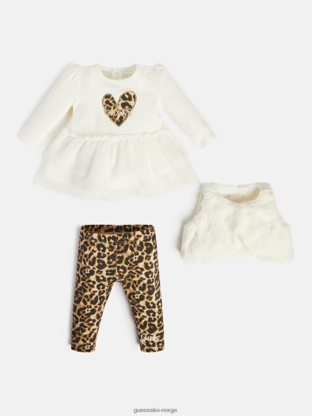 Guess hvit fuskepels vest t-skjorte leggings hvit pike F0LJ801729