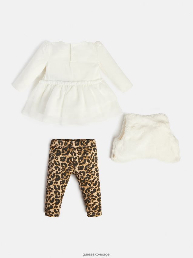 Guess hvit fuskepels vest t-skjorte leggings hvit pike F0LJ801729