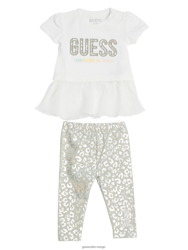 Guess iriserende leopardlogo-t-skjorte og leggingssett (3-24m) rent hvit Ren hvit pike F0LJ8011340
