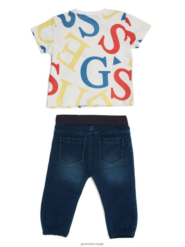 Guess logo t-skjorte og denimbuksesett (3-24m) hvit allover g hvit allover g pike F0LJ8011299
