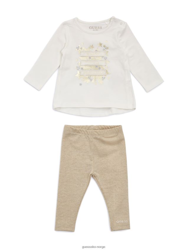 Guess metallisk t-skjorte og leggingssett (0-24m) salthvit salt hvit pike F0LJ8011237