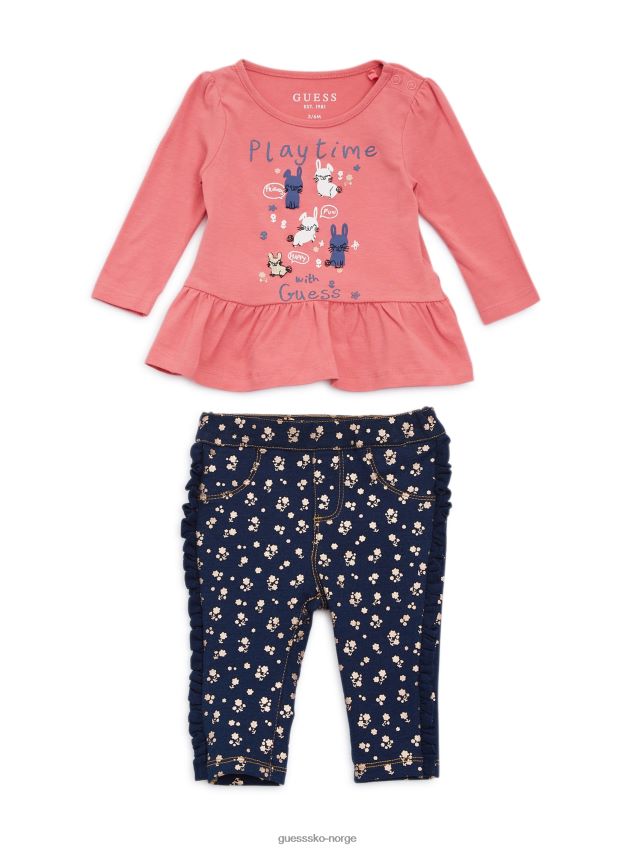 Guess playtime topp og jeanssett (0-24m) drift rosa drift rosa pike F0LJ8011235