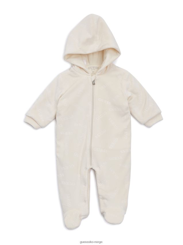 Guess salt hvit velour bodysuit med hette (0-12m) salt hvit pike F0LJ8011556