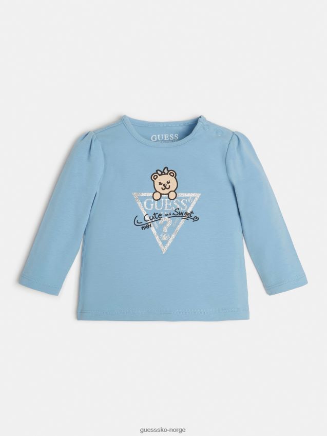 Guess lyseblå t-skjorte med trykk foran lyse blå pike F0LJ802157