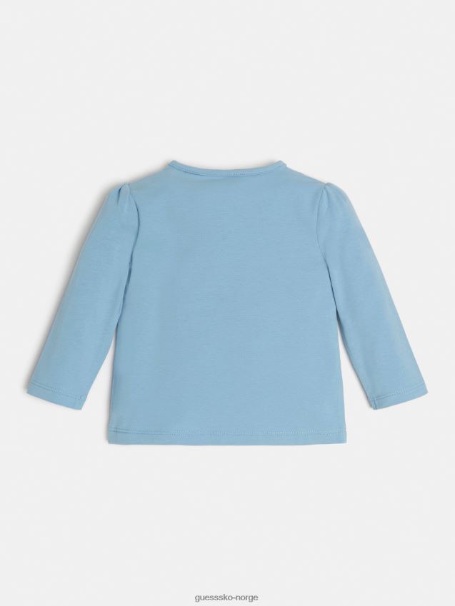 Guess lyseblå t-skjorte med trykk foran lyse blå pike F0LJ802157