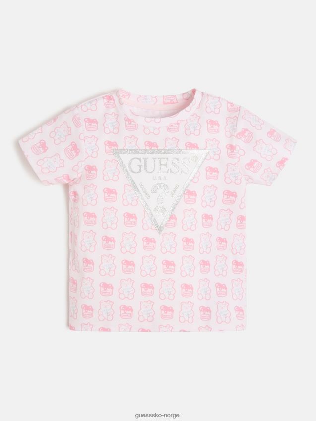 Guess rosa t-skjorte med logo med trykk overalt rosa pike F0LJ802410