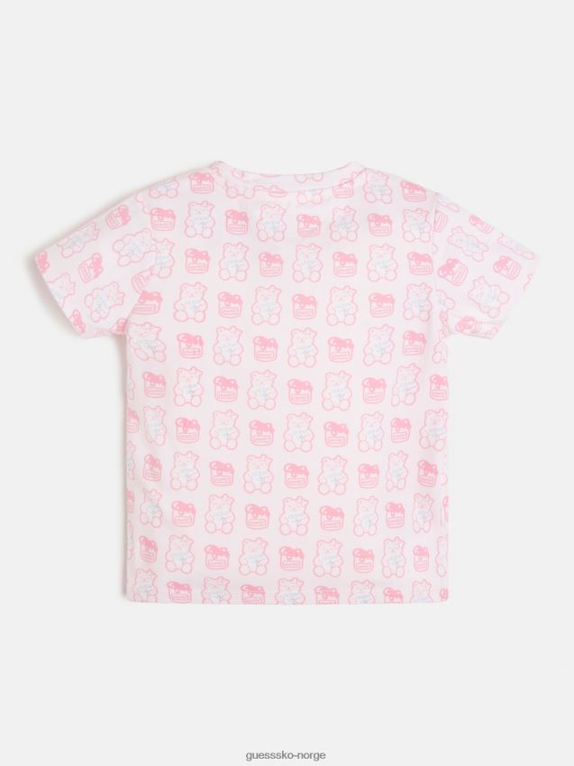 Guess rosa t-skjorte med logo med trykk overalt rosa pike F0LJ802410