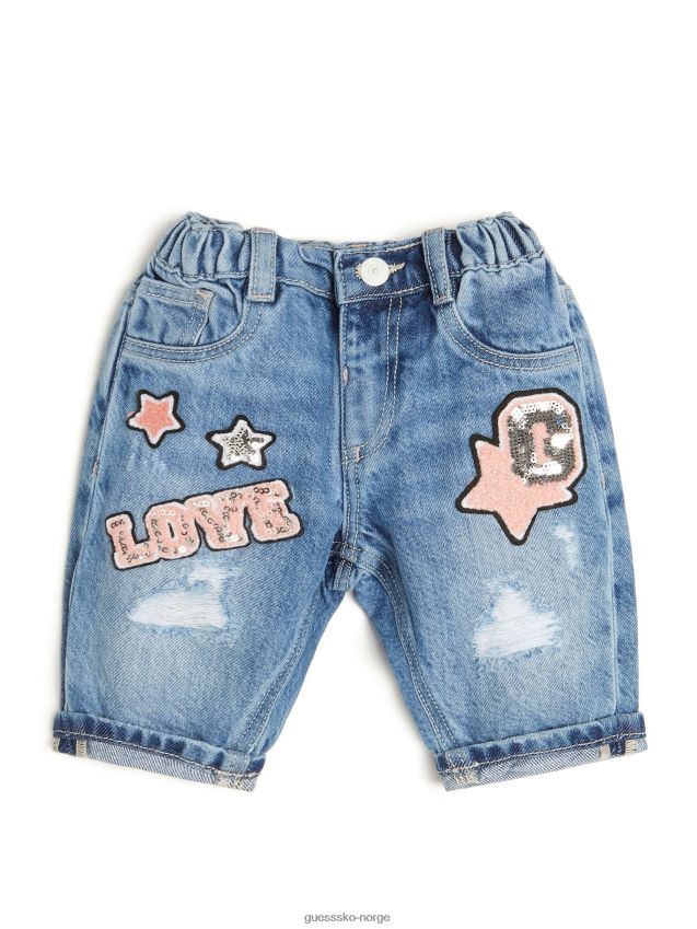 Guess lappete blå vask denim lappede bukser (2-7) flekkblå vask pike F0LJ8011473