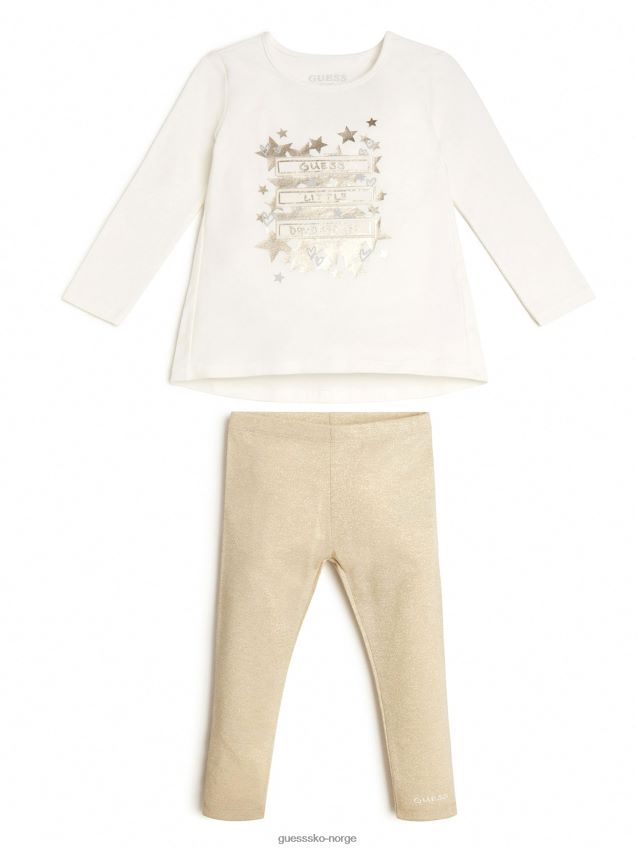 Guess metallisk tee og leggings sett (2-7) salt hvit salt hvit pike F0LJ8011193