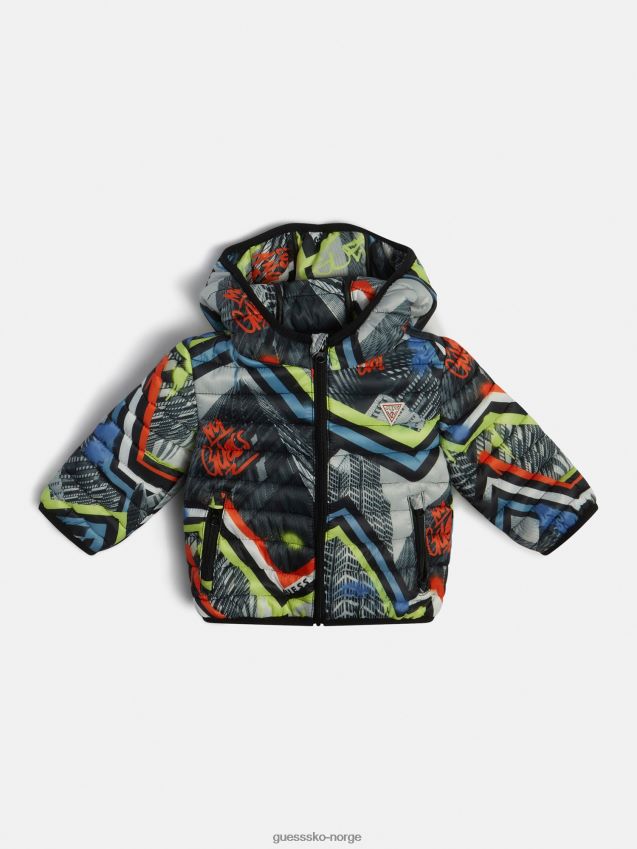 Guess all over print puffer grå multi grå multi pike F0LJ802471