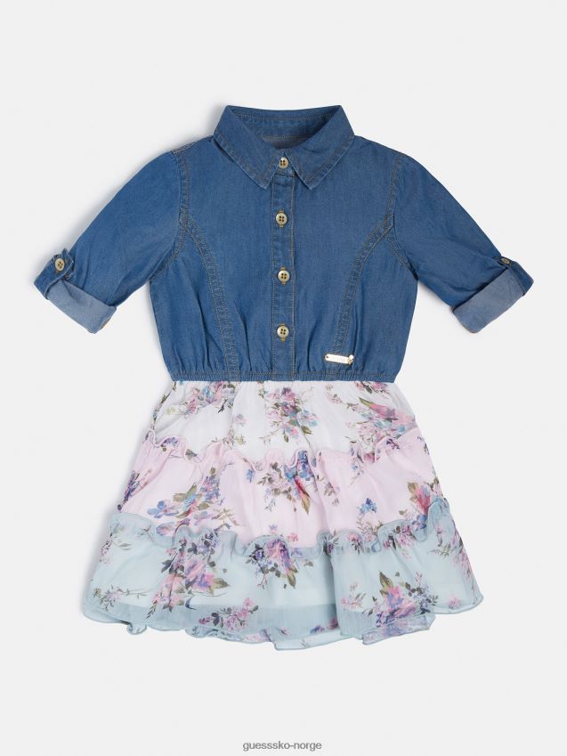 Guess blå multi denim kjole blå multi pike F0LJ802197