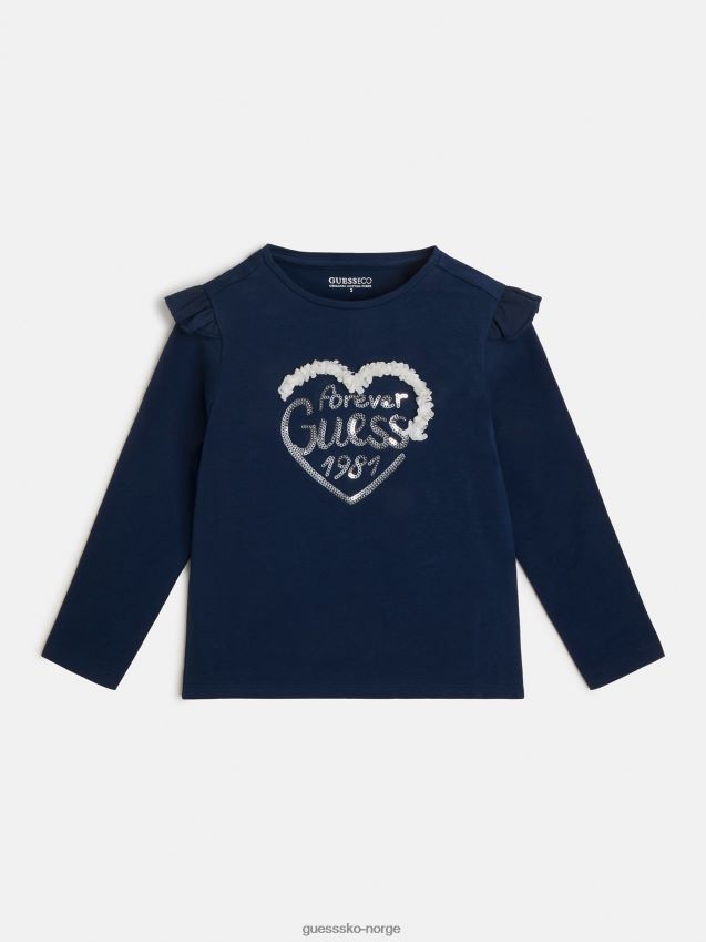 Guess chiffon frills t-skjorte blå blå pike F0LJ801889