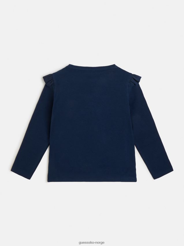 Guess chiffon frills t-skjorte blå blå pike F0LJ801889